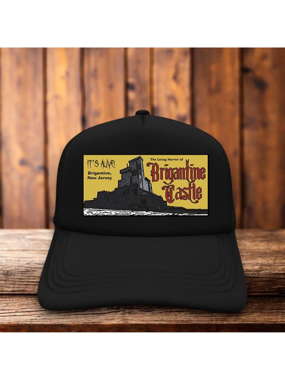 Brigantine Castle Mens Trucker Hat Black Snapback Vintage Haunted House Ball Cap